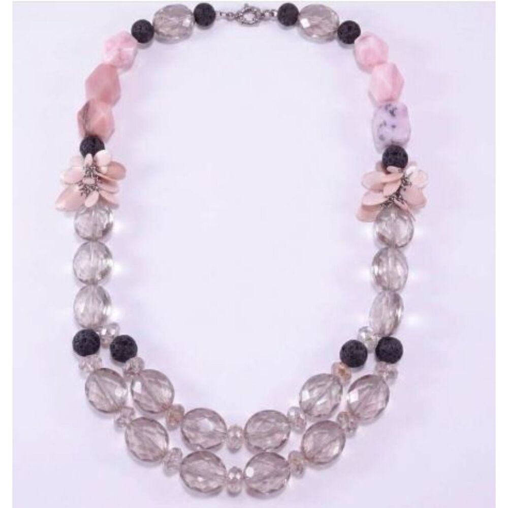 Lee Angel Women's Lucite Stone Lava Bead Rock and Disc Necklace NWT 398